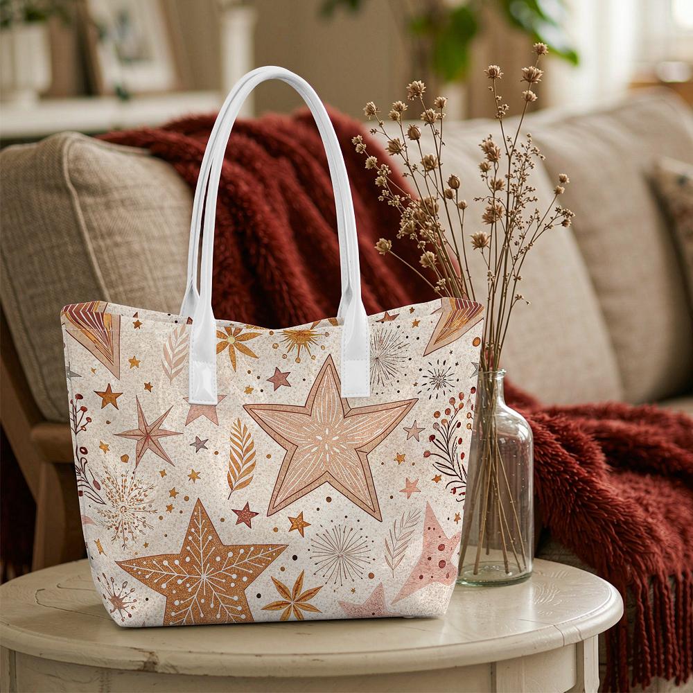 Boho Star Pattern Tote Bag Fashion Casual Portable Large Capacity Shoulder Handbag for Daily Use