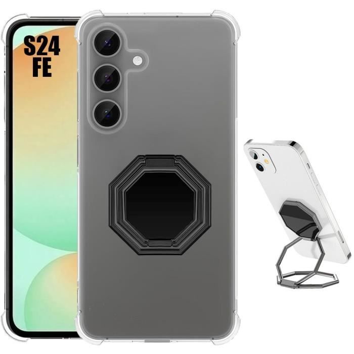 Coque de protection - BOOLING - pour Samsung Galaxy S24 FE - Antichoc - Transparent - Support octogonal réglable