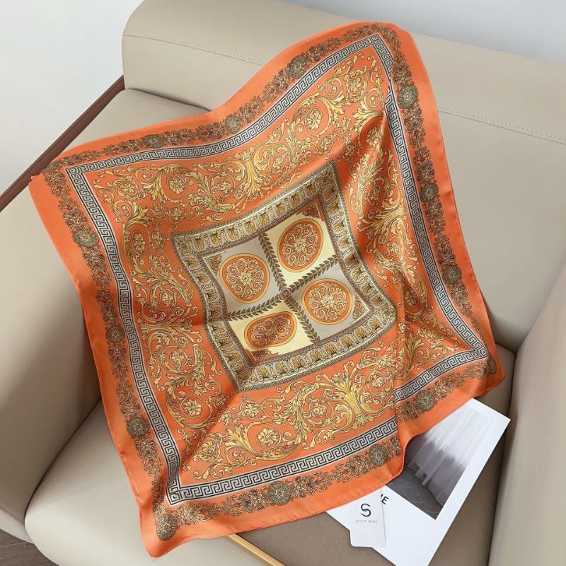 

70cm British Style Emulated Silk Scarf Women s Cashew Flower Square Scarf Fashion Retro Decorative Neckerchief Shawl Kerchief оранжевый