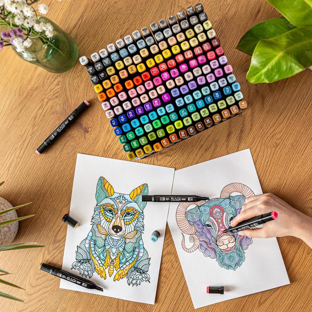 RAGI Alcohol Markers 168 Double-sided Felt-tip Pens, Dual Tip, Professional Artistic Drawing Set