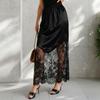 Women's Lace Maxi Skirt with Satin A-Line and High Elastic Waist for Daily Wear