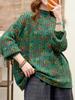 Women's Plus Size Floral High Neck Sweater - Autumn/Winter 2025 Relaxed Fit