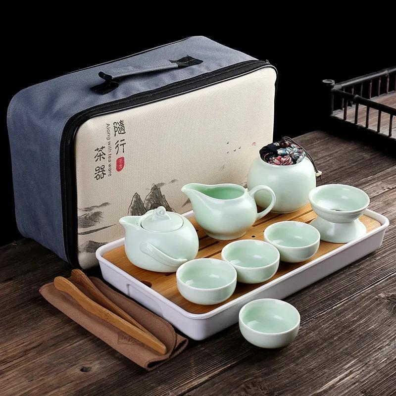 Customize Chinese Kung Fu Teaset Ceramic Portable Teapot Set Outdoor Travel Gaiwan Tea Cups of Tea Ceremony Teacup Fine Gifts