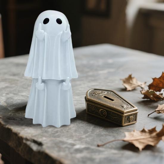 Langefinger Spøkelsesfigur Resin Spøkelsesfigur som gir fingeren Spøkelsesstatue for Skrivebord Skap Hjem Halloween Dekor