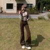 American retro low-rise brown flared pants slim-fitting and thin autumn and winter jeans women's & trousers extended