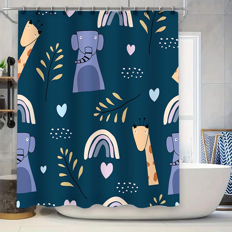 

Blue Shower Curtain With Cute Cartoon Animals Perfect For Bathroom Decor! (128 Characters) W60H190(CM)-1 Pcs