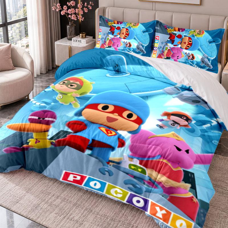 Pocoyó cartoon 3Pcs Bedding Set Duvet Cover With Two Pillowcases For Bedroom Home Decoration