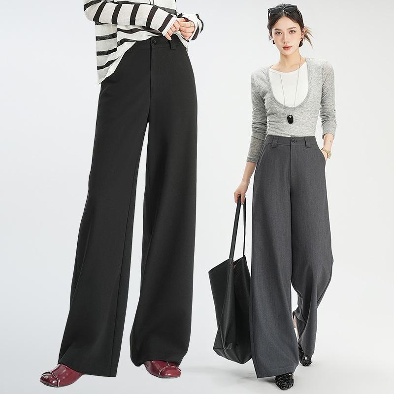 High-End Floor-Mopping Women'S Pants Spring And Summer Tencel Wool High-Waisted And Thin Straight Casual Trousers Suit Pants