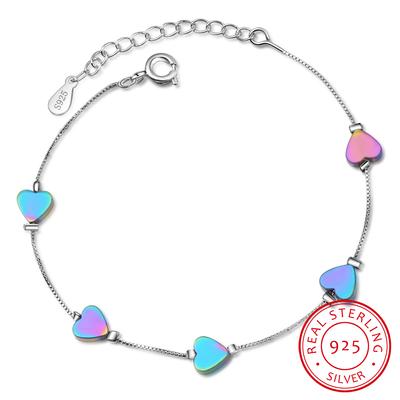 Sweet Coloful Love Heart Bracelet 925 Sterling Silver Cute Bracelet For Women Girls Party Fine Jewelry Birthday Gift