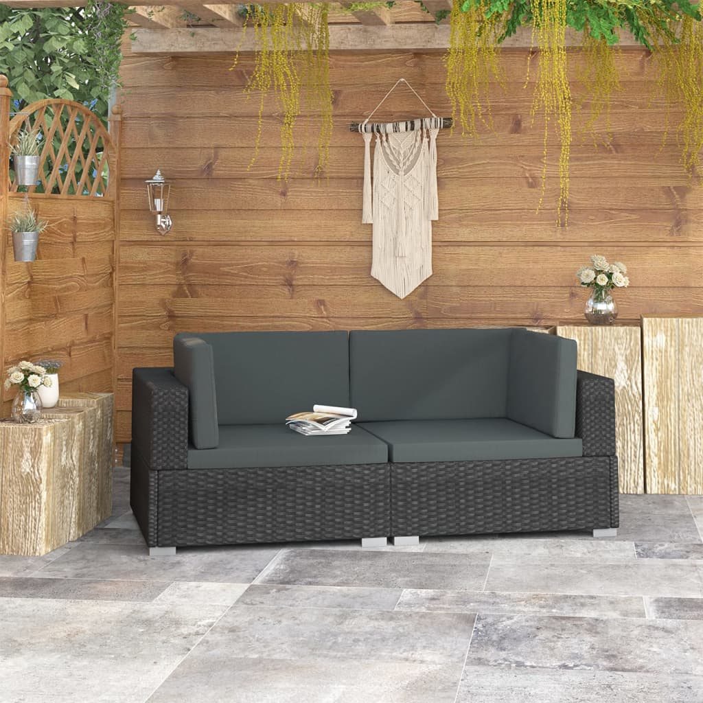 Corner Sofa Set 2 pcs with Cushions Poly Rattan Black