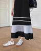 Summer 2025 Women's Plus Size Color Block Pleated Skirt Dress - Short Sleeve Trendy Design