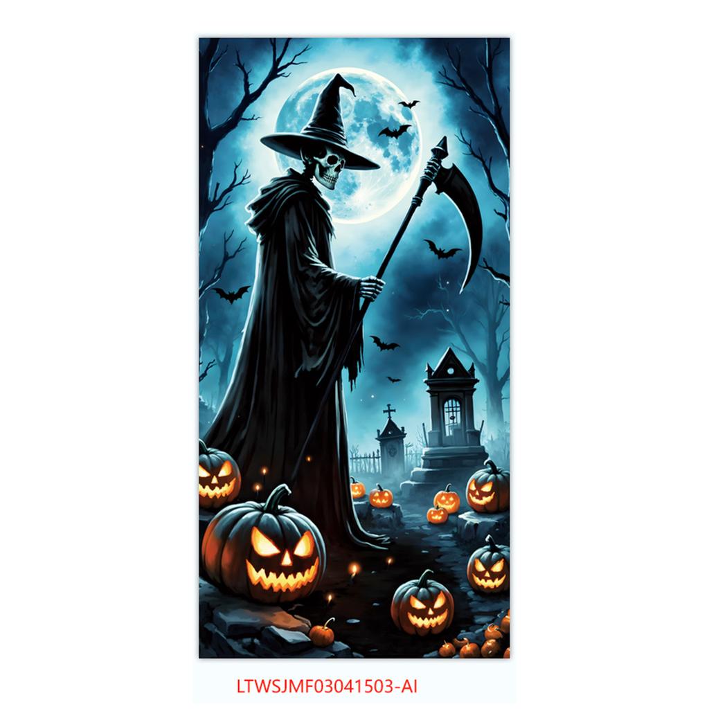 Halloween Horror Decoration Background Cloth, Haunted House Family Arrangement, Outdoor Door Curtain Hanging Cloth Vertical Poster