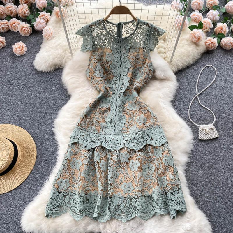 

Кружевное платье нестандартной формы в форме веера, женское весеннее платье 2022 года, осторожное машинное платье с развевающимися рукавами на талии