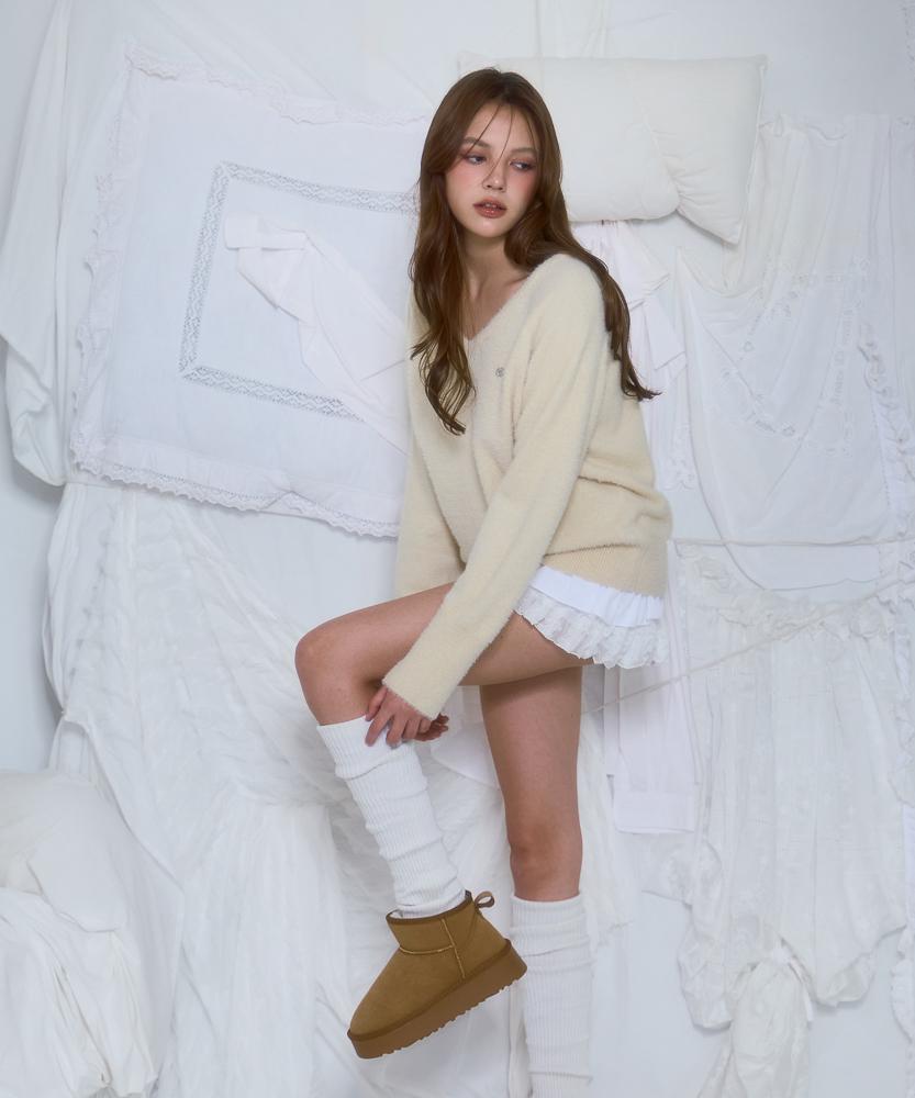 ROSEFRANTZ Fur V-Neck Knit [Butter]