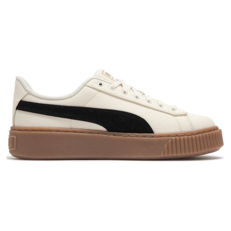 Puma Basket Platform Canvas Casual Increased Height Low Top Skate Shoes Women Sneaker Beige Black 399251-01