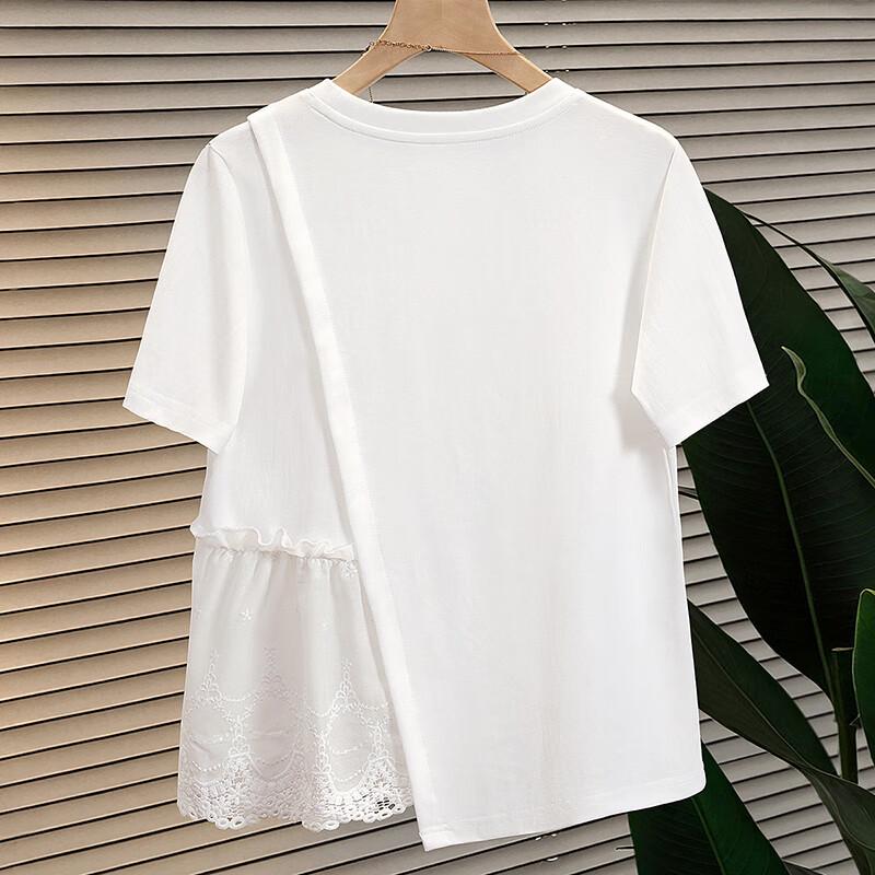 Damen-T-Shirt mit Spitzen-Patchwork, kurzärmelig