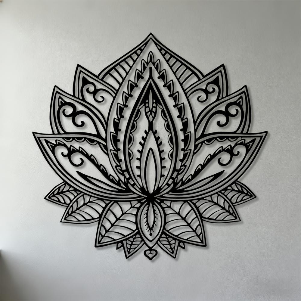 1 Stück Lotus Mandala Metall-Wandskulptur 2D Flacheisenkunst für Wohnzimmer Schlafzimmer Büro Yoga-Studio Moderne Minimalistische Hängedekoration Meditationsraum