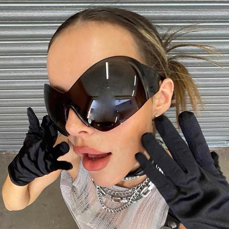 Y2K Sports Sunglasses Women Men Rimless Wrap Around Sun Glasses Luxury Designer Futuristic Shield Eyewear Shades