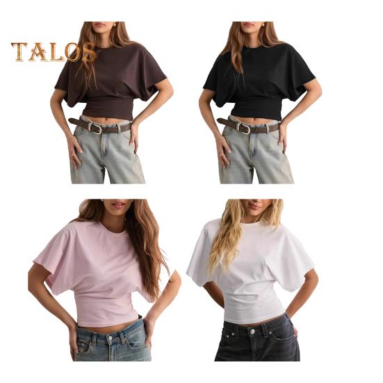 Women Solid Color Round Neck T-Shirt Breathable Casual Top Summer Short Sleeve Pullover Tee for Work Daily Wear Parties
