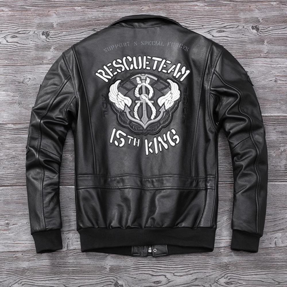 Chinese Size Genuine Leather Jacket for Men Real Cowhide Skin Military A2 Flight Suit Embroidered Pilot Coats Mens Aviation Clothing Autumn