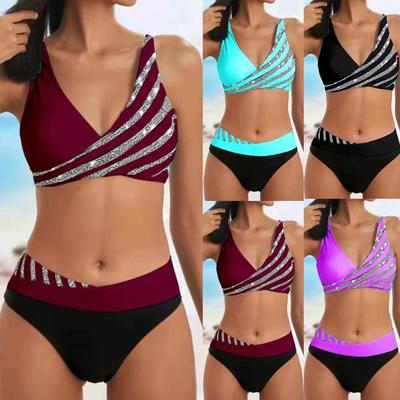 Bikini diviso da donna con bikini stampato a caldo sexy con reggiseno e costume da bagno senza reggiseno in acciaio