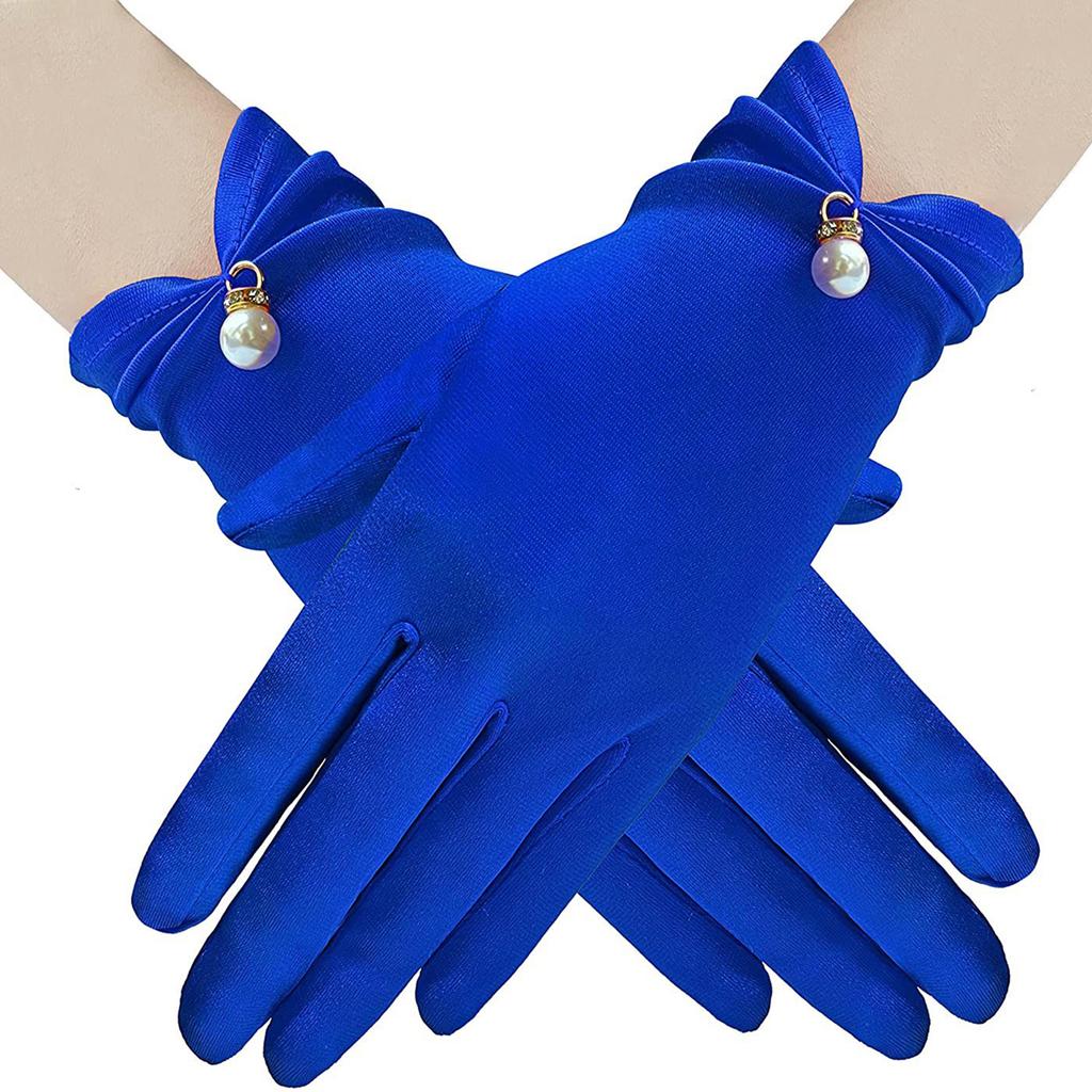 Satins Gloves Evening Gown Gloves with Pearls Decors Wedding Bride Gloves for Formal Occasion Stage Props Hand Gloves