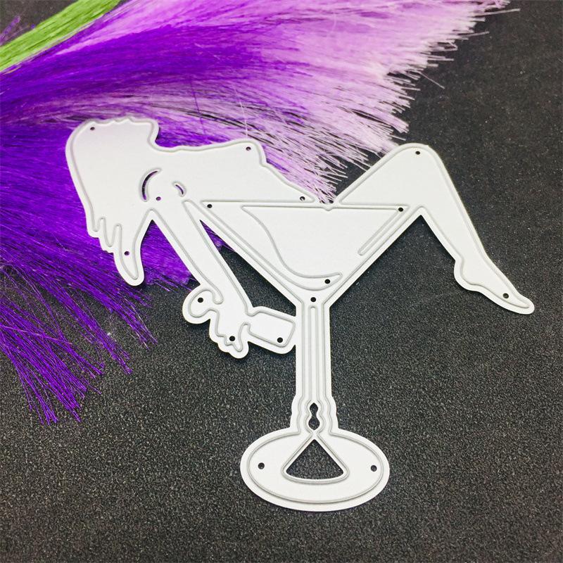 

Девушка в бокале для коктейля, металлические стальные режущие штампы, трафареты для скрапбукинга, ремесленные штампы, 3D DIY, изготовление фестивальных карт серебряный