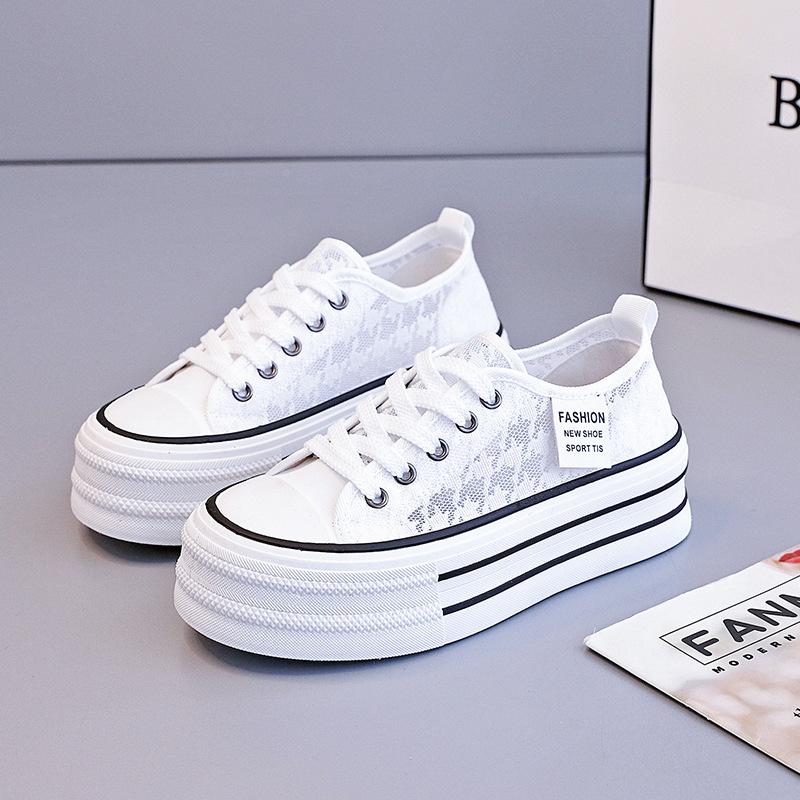 2025 New Women Lace Casual Shoes Fashion Hot Sale Platform Canvas Shoes Summer Breathable Versatile Women Flat Shoes Tenis Mujer