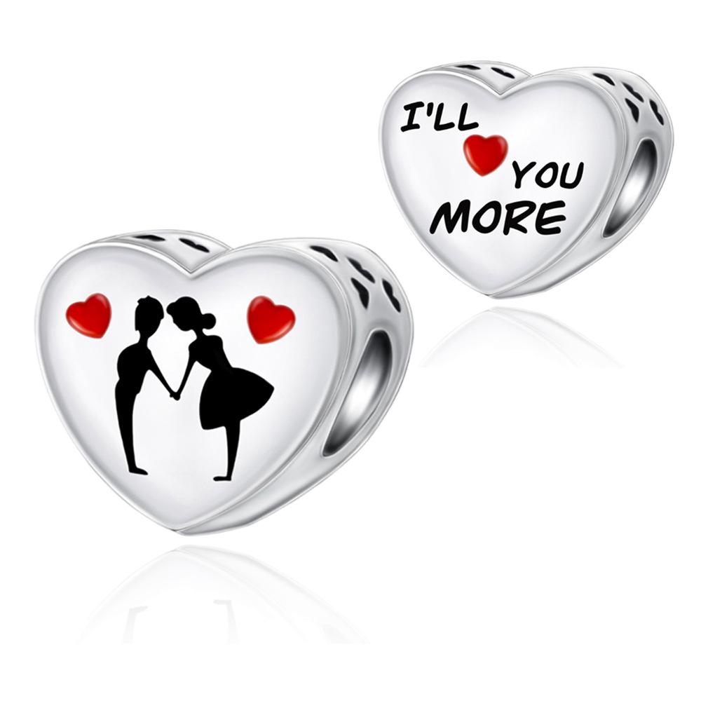

S925 Silver Couple Love Heart Beaded Bracelet DIY Craft Kit with Charms and Assorted Beads for Romantic Dating Proposal