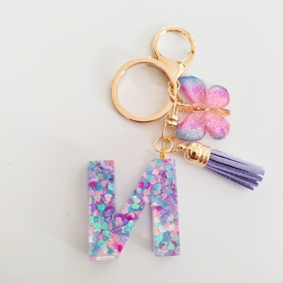 Butterfly Initial Letter Keychain Pendant Exquisite Practicality Backpack School Bag Decoration Purple Alphabet Keychain for Girls Women