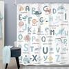 Kids Shower Curtain Cute Cartoon Alphabet ABC Sea Animal Blue Educational Ocean Bathroom Curtain Set Baby Boys Girls BathCurtain