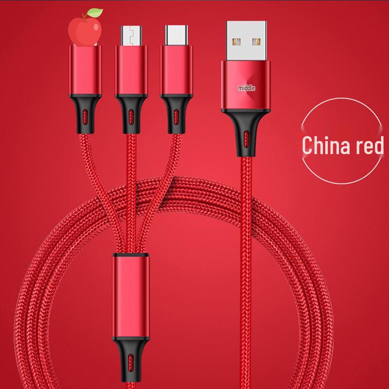 

Встроенный USB плетеный кабель для зарядки 3-в-1 с 108 медными проводами для быстрой зарядки Apple, Android, Huawei красный