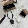 Elegant Collarbone Necklace Enamel Leopard Head Pendant Design Retro Pearls Charm Fashion Neckchain Accessory