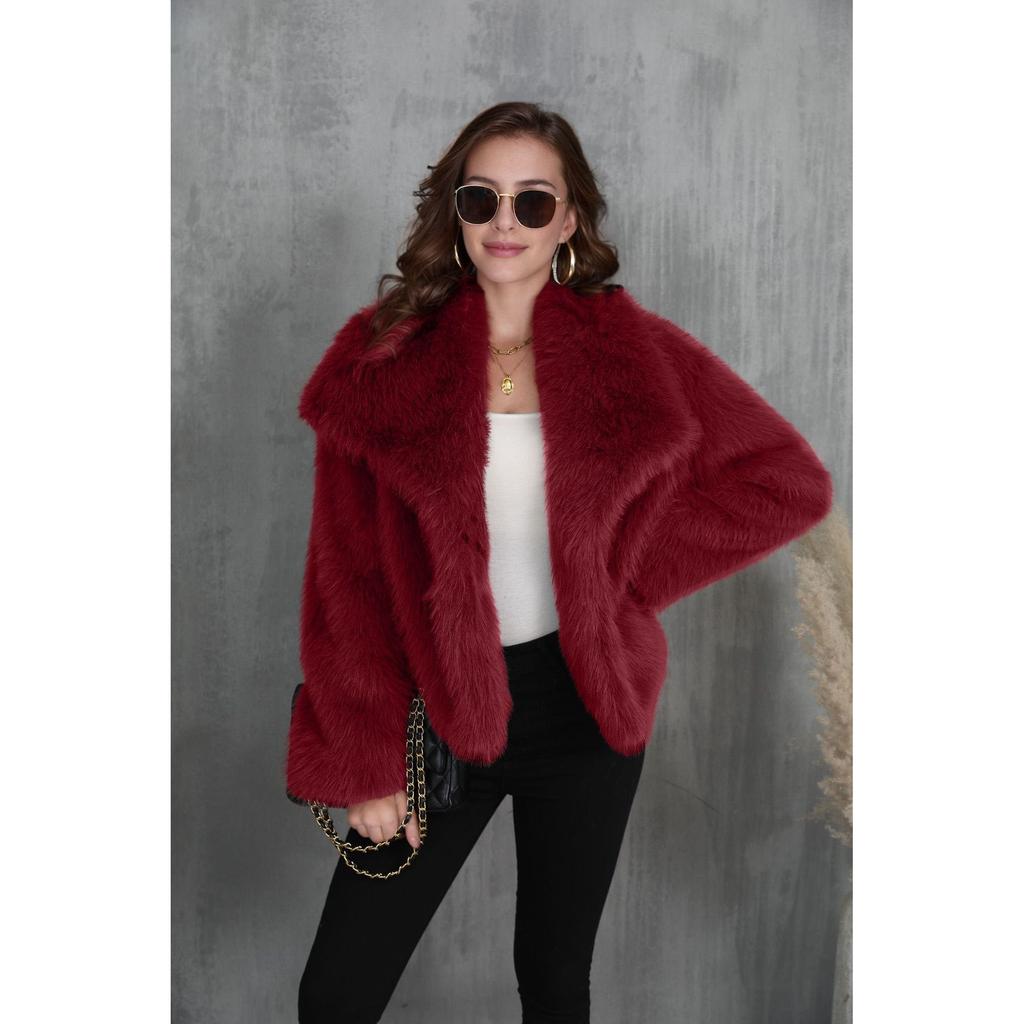 Lapel Fur Coat Women Soft Fluffy Faux Fur Jacket Warm Winter Short Tops Design Outerwear Trendy Fur Jackets