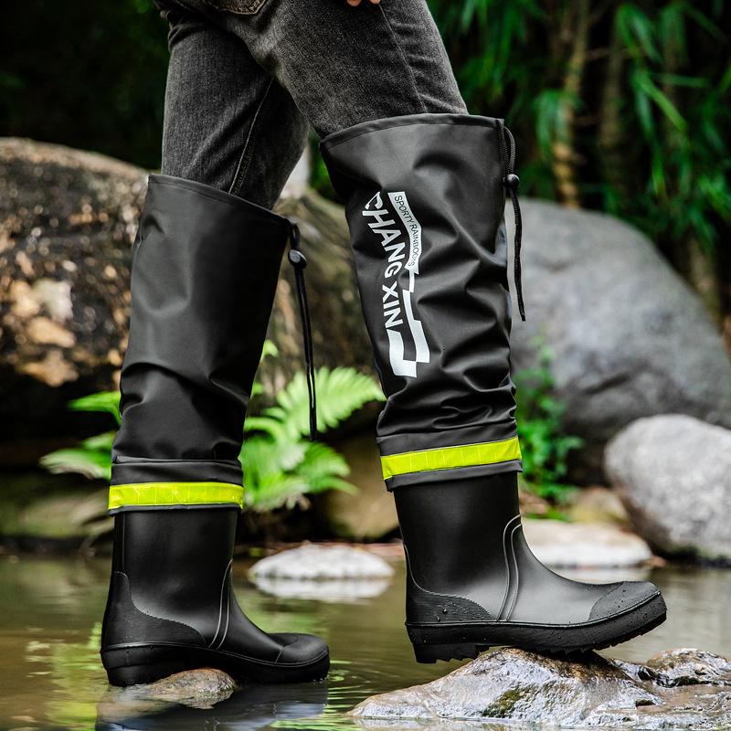 Men Rain Boots Fashion Knee Length Rain Boots Outdoor Waterproof Fishing Rubber Galoshes Long-Tube Rain Boot Botas Lluvia Hombre