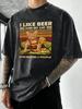I Like Beer And My Cat Print Washed Tee Shirt Mens Trendy Cotton Sportswear Crewneck Casual T Shirts Loose Breathable Clothing