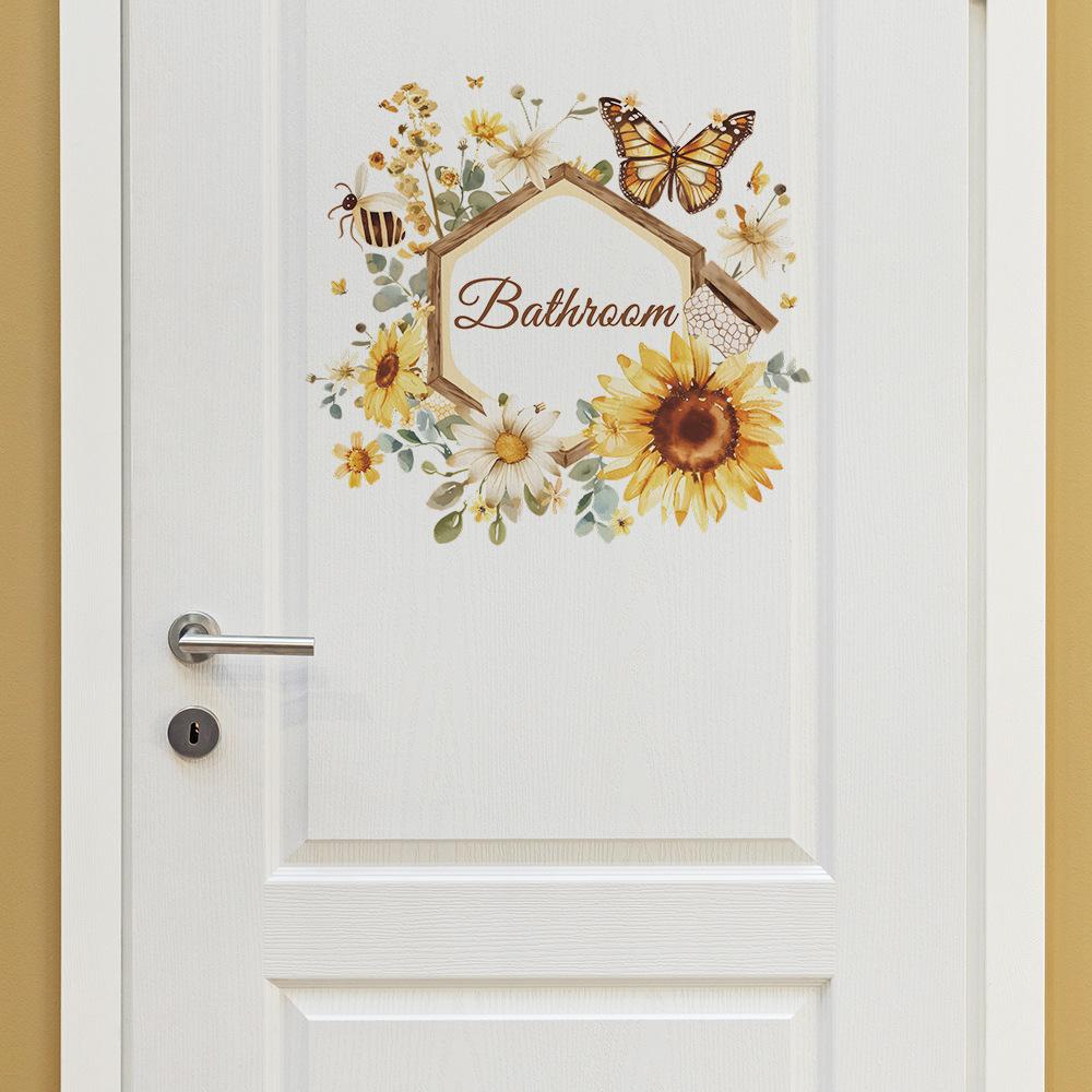Fun-f154 English Slogan Bathroom Sunflower Butterfly Bedroom Door Wall Sticker Self-adhesive