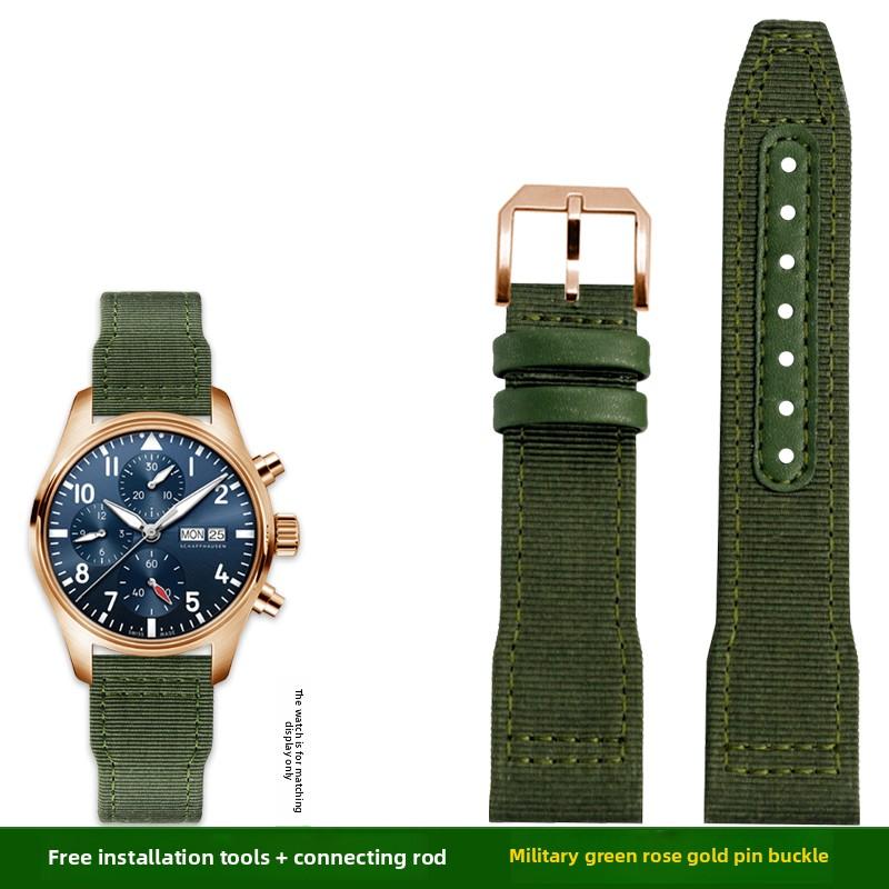 For IWC Pilot Nylon Genuine Leather watch band for IWC Mark 18 Balack Aces Portuguese original style woven canvas strap Bracelet
