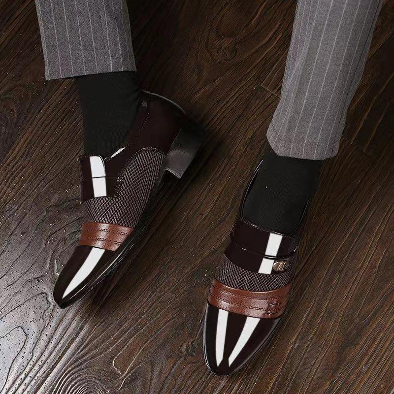 New men's shoes glossy leather shoes men's casual shoes business dress shoes large size metal versatile shoes