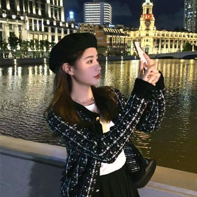 Early Autumn Sweater Women Knitted Cardigan New Year 2022 Spring and Autumn Checker Red Small Fragrant Coat O Neck Sweater