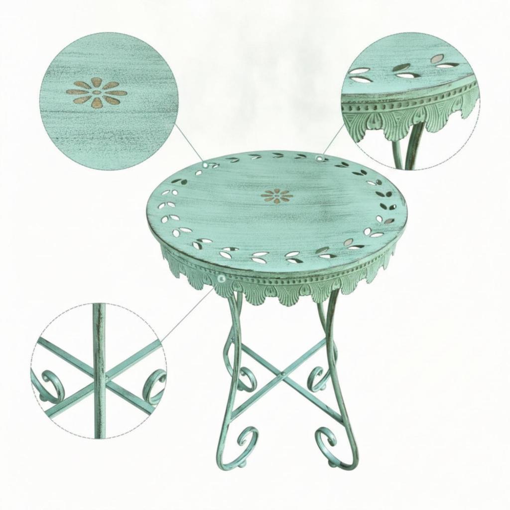 Round Side Table VintageStyle with Cutout Pattern Distressed Plant Stand for Patio, Balcony,