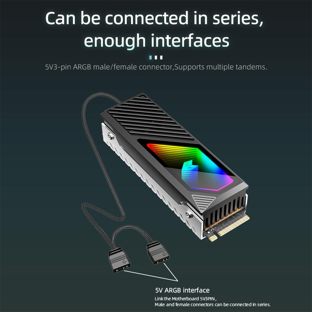 M.2 2280 SSD Heatsink SSD Aluminum Alloy 5V 3 Pin ARGB Radiator Built-in Cooling Fan Hard Drive Heatsink M.2 Radiator Cooler