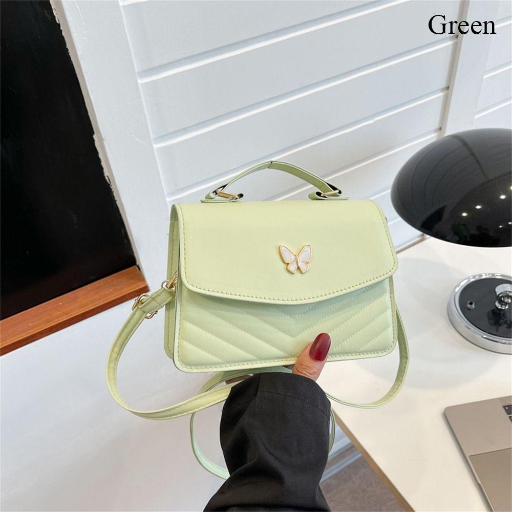 Women Stylish Butterfly Embroidery Sling Bag Fashion PU Leather Shoulder Bag Portable Large Capacity Handbag