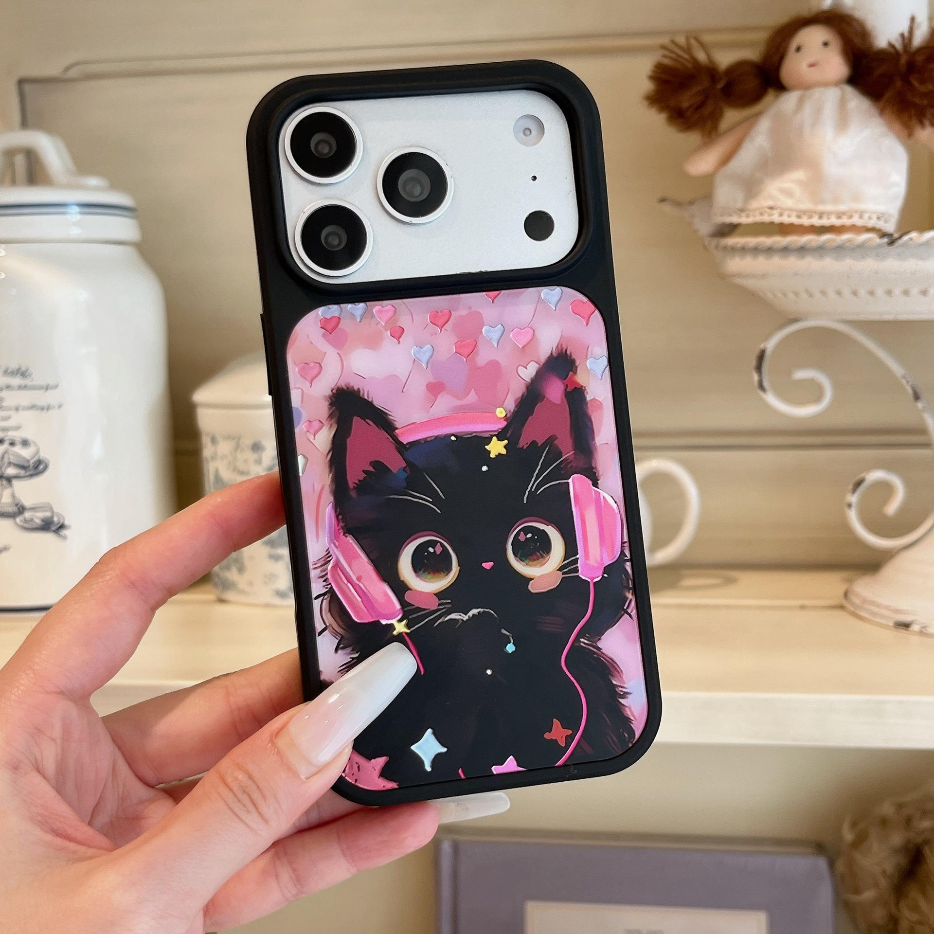 

Gold Foil Sweet Cat Cartoon iPhone Case UV Transfer Printing чёрный