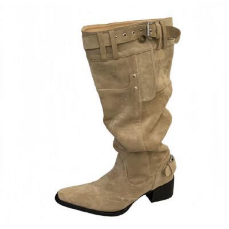 Pile boots autumn and winter thin sleeve western boots retro pointed big tube circumference high heel boots long boots women