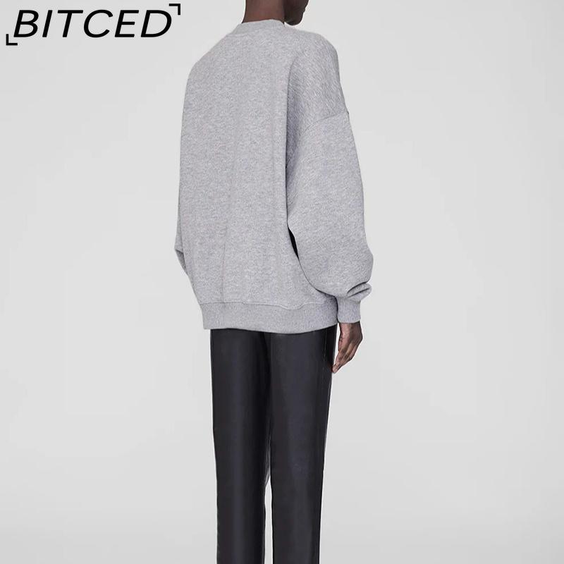 BITCED Women's Early Autumn Patchwork Embroidered Letter Sweatshirt