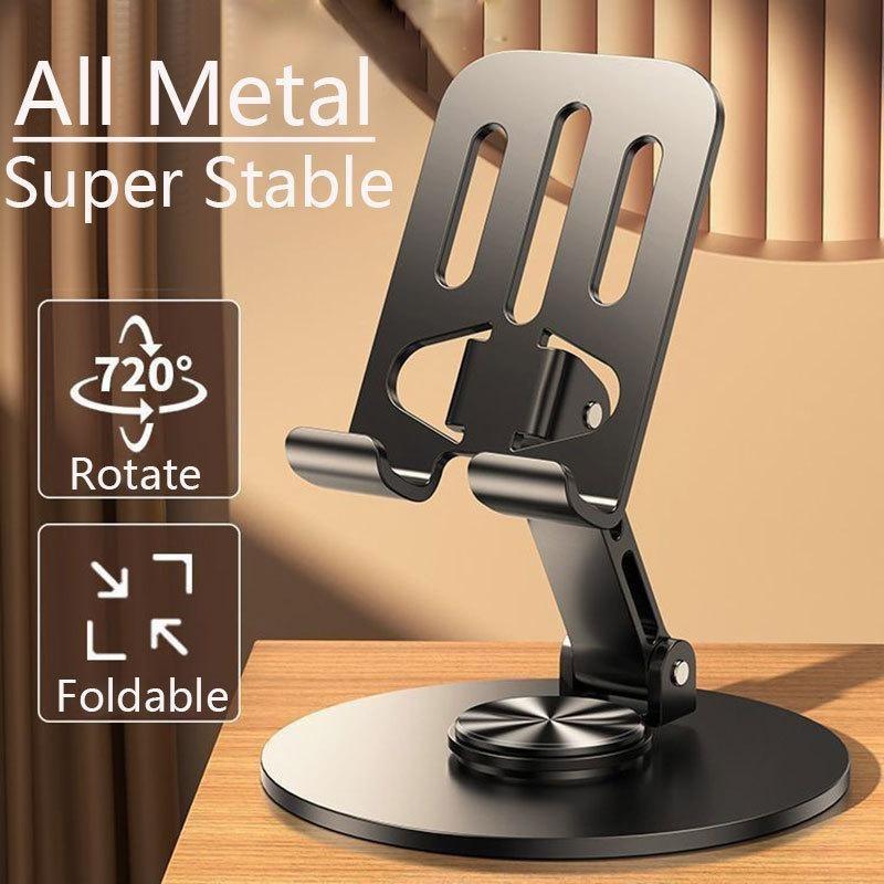 Supporto per telefono cellulare completamente in alluminio con rotazione a 360°, staffa universale, design pieghevole a doppio albero, stabile e anticaduta