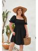 Plus Size Solid Color Casual Square Neck Vacation Dress with Smocked Puff Sleeves