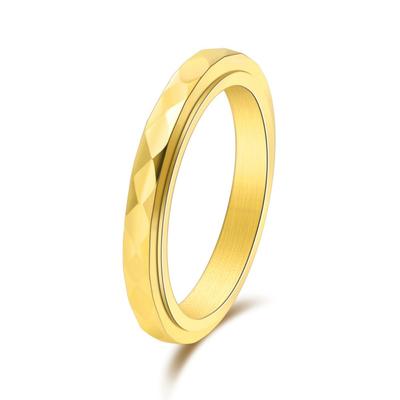 Diamond Cut Women Narrow Band Rotating Ring Stainless Steel Minimalist 18K Gold Jewelry