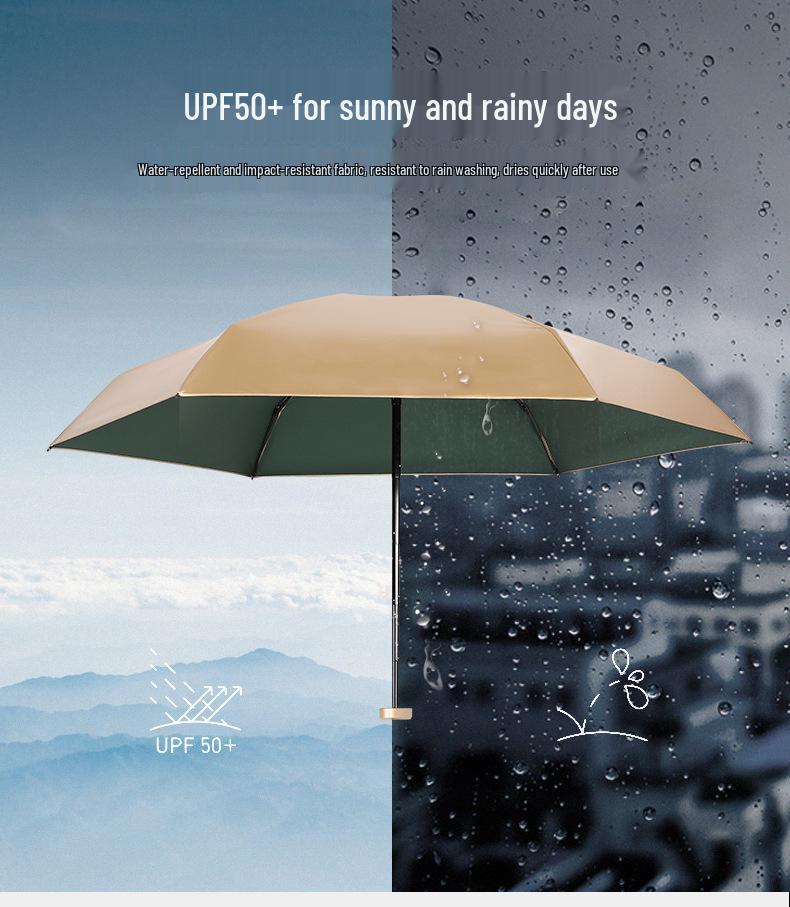 Compact Gold Umbrella: Ultra-light 6-Rib Folding Dual-use for Sun and Rain Protection